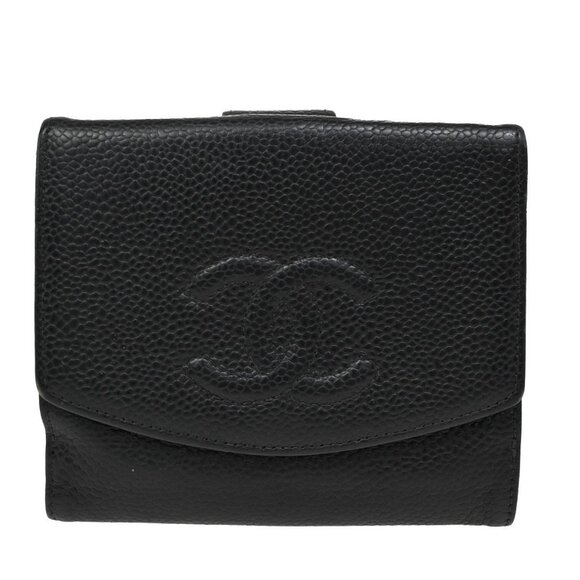 CHANEL CC Logo Bifold Compact Wallet Grained Calfskin Leather Black - Picture 1 of 13